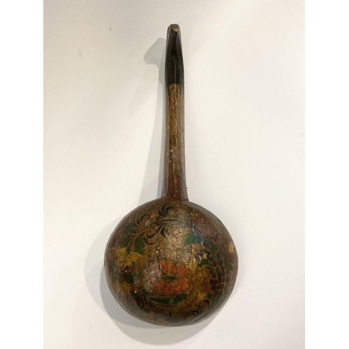 96 - A RUSSIAN FOLK ART KHOKHLOMA LADLE, 27cm approx.