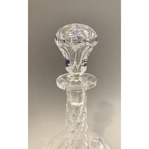 98 - A VICTORIAN CUT GLASS DECANTER, 19th Century, with shaft and globe shape, diamond cut shaft and base... 