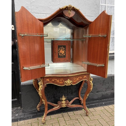 1 - A HIGHLY DECORATIVE QUEEN ANNE STYLE DRINKS CABINET, serpentine shaped, satinwood and kingwood, high... 