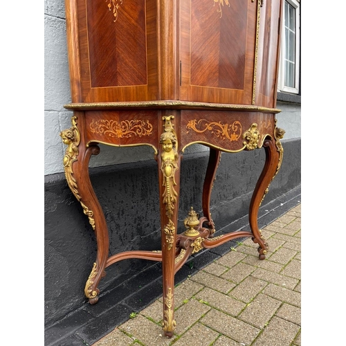 1 - A HIGHLY DECORATIVE QUEEN ANNE STYLE DRINKS CABINET, serpentine shaped, satinwood and kingwood, high... 