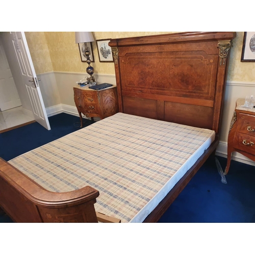 101 - A 19TH CENTURY ITALIAN NEOCLASSICAL STYLE FULL SIZE BED, walnut with inlay detail and ormolu mounts.... 