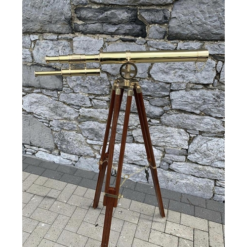 120 - A ROSS LONDON BRASS TELESCOPE, on adjustable wooden tripod base, Marked ‘Ross London’, Dimensions: 5... 