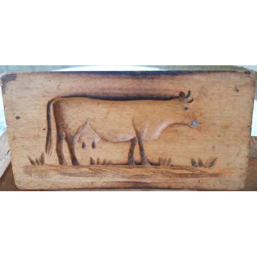 154 - A RARE ANTIQUE BUTTER MOLD, this box-type butter mold features a hand carved cow design. Butter is p... 