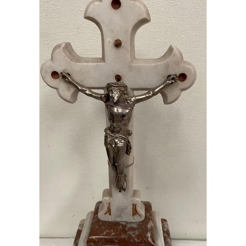 156 - A VICTORIAN MARBLE CRUCIFIX, shaped cross on raised platform base with two columns. Dimensions: 52cm... 