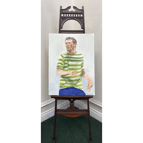 162 - TOM BYRNE (Irish, 20th Century), “ROBBIE KEANE”, oil on canvas, signed lower right, gallery label ve... 