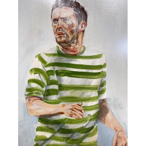 162 - TOM BYRNE (Irish, 20th Century), “ROBBIE KEANE”, oil on canvas, signed lower right, gallery label ve... 