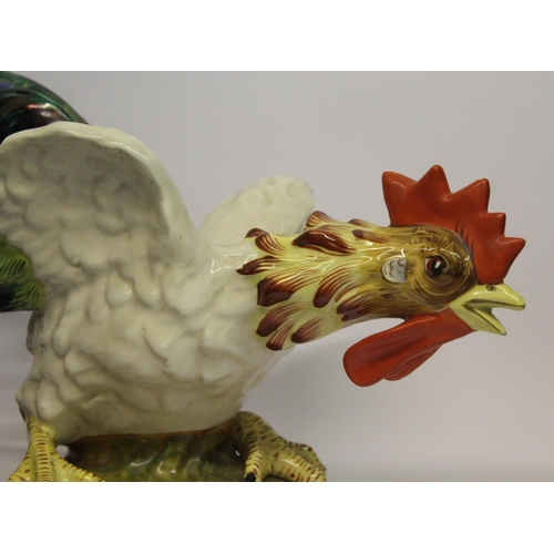 178 - A CAPO DI MONTE CERAMIC ROOSTER, likely of the 20th century, resting on painted base