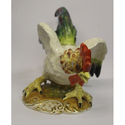 178 - A CAPO DI MONTE CERAMIC ROOSTER, likely of the 20th century, resting on painted base