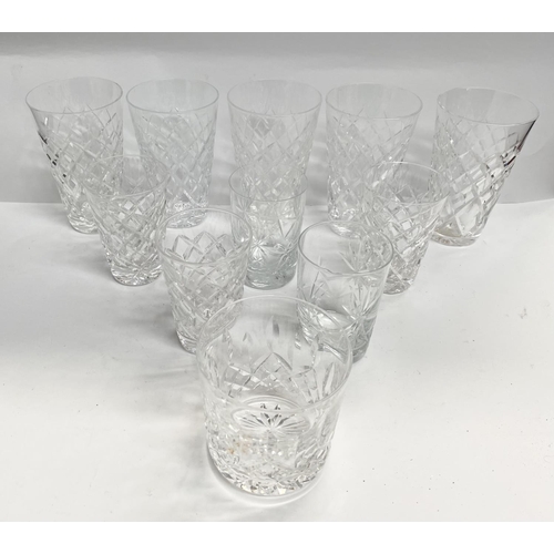 209 - A CUT GLASS LOT TO INCLUDE (i) five cut glass tumblers, (ii) five smaller cut glass tumblers, three ... 