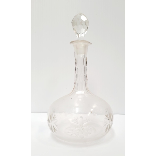 213 - TWO GOOD CUT GLASS DECANTERS, (i) marked 'Claren Bridge' to base, with fluted neck and simple vertic... 