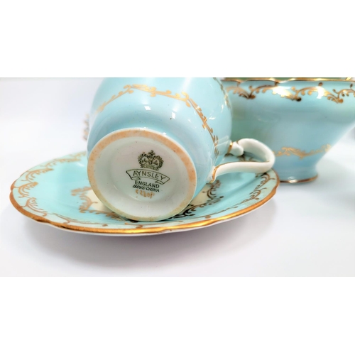 214 - TWO COFFEE/TEA SETS, (i) AN AYNSLEY ENGLISH BONE CHINA COFFEE SET, includes 6 cups, 5 saucers, jug, ... 