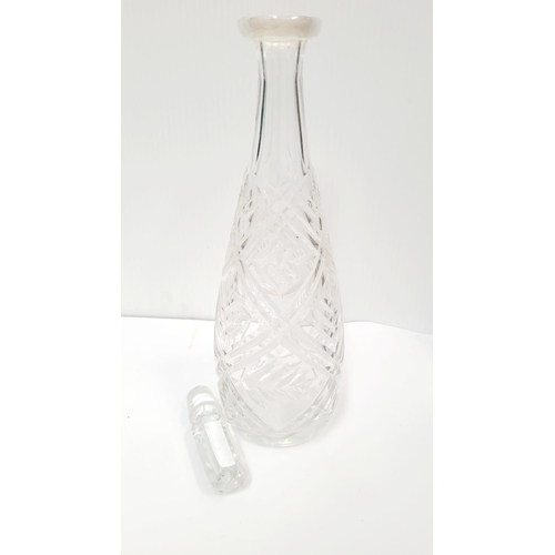 217 - A GOOD QUALITY WEBB CORBETT CUT GLASS DECANTER, with foliage design to the body, nice narrow shape t... 