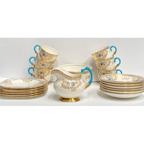 233 - A VINTAGE PLANT TUSCAN TEA SERVICE, c.1930, finely decorated with gilt and blue floral motifs, 22 pi... 