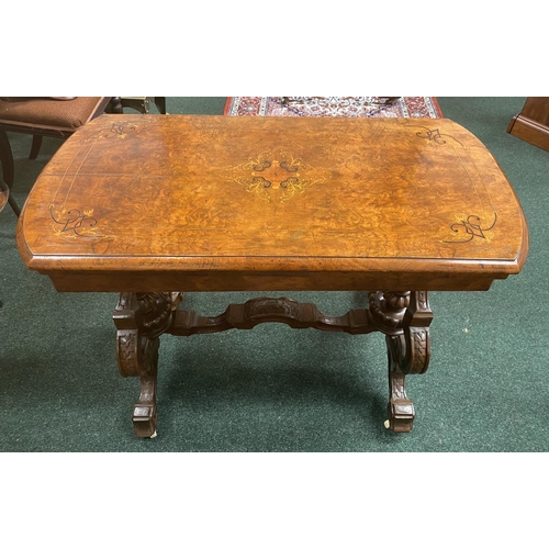 24 - A LATE 19TH CENTURY BURR WALNUT CARD TABLE, having rectangular top in figured burr walnut with mould... 