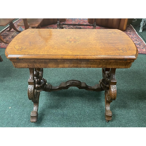 24 - A LATE 19TH CENTURY BURR WALNUT CARD TABLE, having rectangular top in figured burr walnut with mould... 