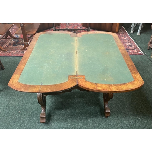 24 - A LATE 19TH CENTURY BURR WALNUT CARD TABLE, having rectangular top in figured burr walnut with mould... 