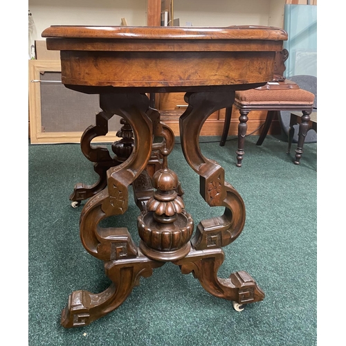 24 - A LATE 19TH CENTURY BURR WALNUT CARD TABLE, having rectangular top in figured burr walnut with mould... 