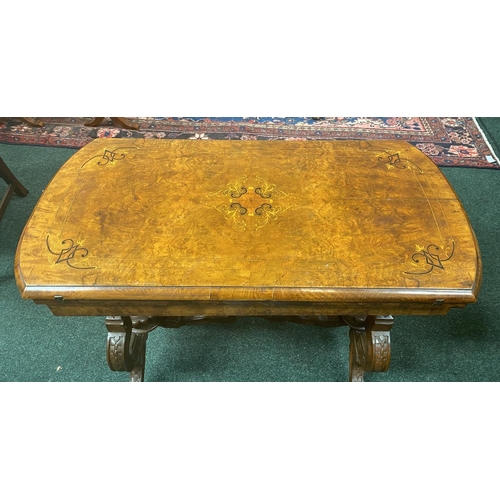 24 - A LATE 19TH CENTURY BURR WALNUT CARD TABLE, having rectangular top in figured burr walnut with mould... 