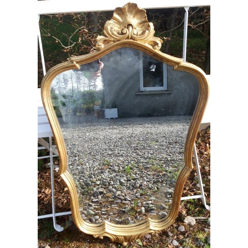 30 - A FRENCH LOUIS XV STYLE GILTWOOD WALL MIRROR, this fine mirror has a cartouche shaped frame and beau... 