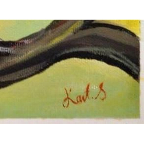 37 - KAIT S. (Irish, 20th Century), “ROBIN ON PERCH”, acrylic on canvas, signed lower right, Dimensions: ... 