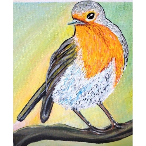 37 - KAIT S. (Irish, 20th Century), “ROBIN ON PERCH”, acrylic on canvas, signed lower right, Dimensions: ... 