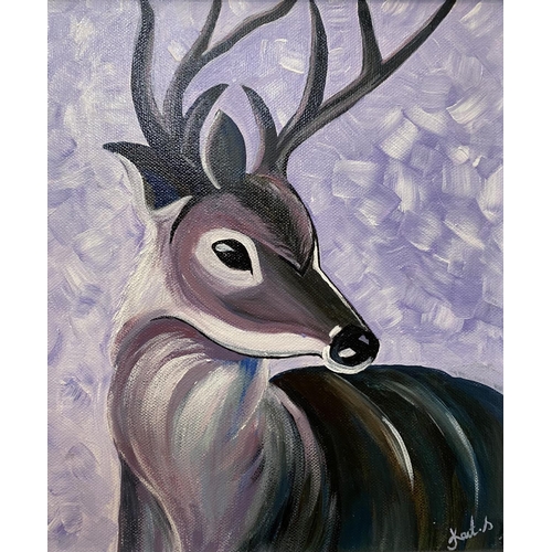 57 - KAIT S. (Irish, 20th Century), “DEER”, acrylic on canvas, signed lower right, Dimensions: 10in x 12i... 