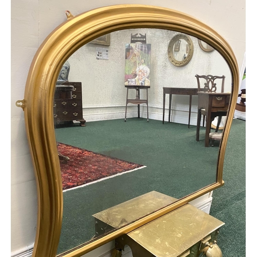 65 - A 19TH CENTURY ARCHED GILT OVERMANTLE MIRROR, arched form, with original plate, in lovely condition.... 