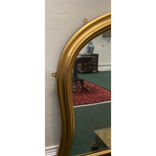 65 - A 19TH CENTURY ARCHED GILT OVERMANTLE MIRROR, arched form, with original plate, in lovely condition.... 