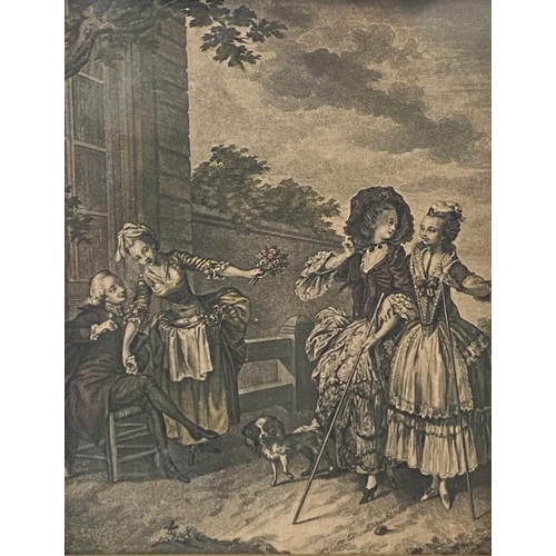 69 - AFTER CHARLES LOUIS LINGEE (French, 1721-1820), “LA PROMENADE DU MATIN”, print reproduction after 17... 