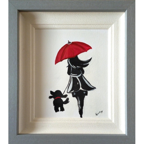 72 - KAVNKSY (Irish, 20th Century), “A GIRL WITH PUPPY”, acrylic on canvas, signed lower right, Dimension... 