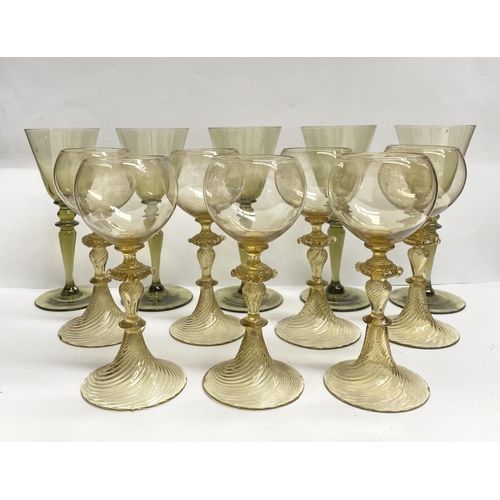 77 - A COLLECTION OF VINTAGE WINE GLASSES, to include seven Romer Attila Villeroy & Boch glasses c.1898 a... 