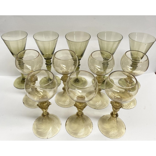 77 - A COLLECTION OF VINTAGE WINE GLASSES, to include seven Romer Attila Villeroy & Boch glasses c.1898 a... 