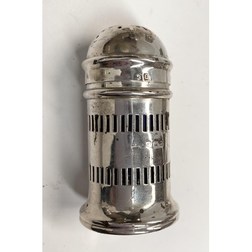 83 - A SILVER PLATED CRUET SET, without stand, Marked EPNS to base, one silver with hallmarks rubbed, all... 