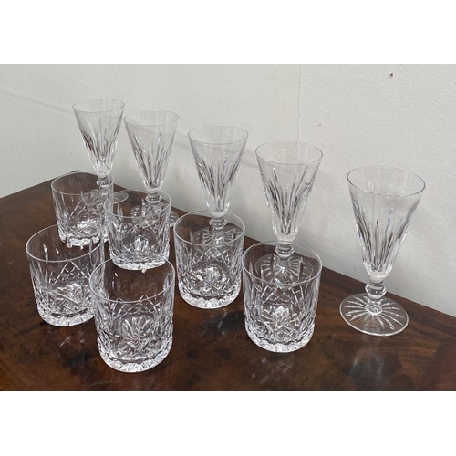 88 - A WATERFORD CRYSTAL LOT TO INCLUDE (i) a set of five Eileen cut champagne flutes, with star cut base... 