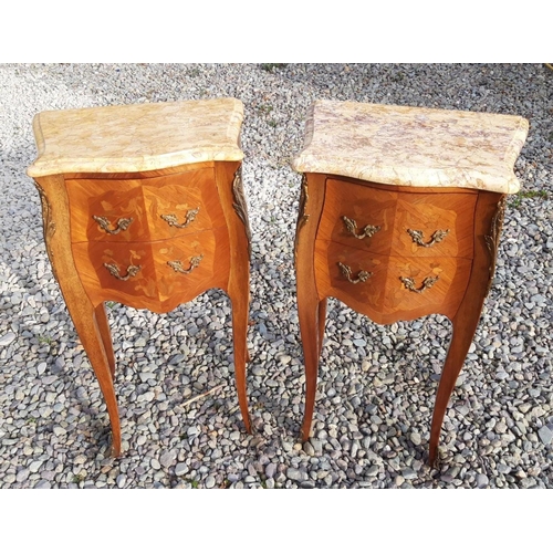 9 - AN EXCELLENT PAIR OF LOUIS XV STYLE MARBLE TOP BEDSIDE CABINETS/LOCKERS, solid marble top, with marq... 