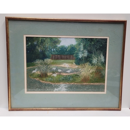 93 - MARIE O'NEILL, (IRISH 20TH CENTURY) BIRDS ON THE POND, pastel on paper, signed and dated lower right... 