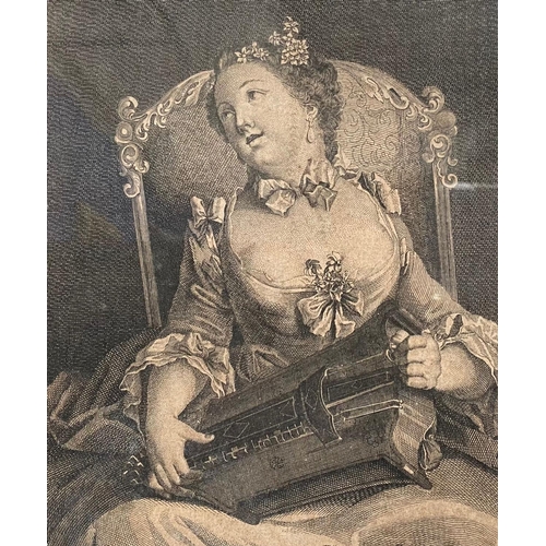 99 - AFTER SEBASTIEN LECLERC II (French, 1676-1763), “CECILIA”, print reproduction of ‘La Vielleuse’ engr... 