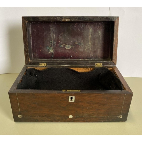 103 - A 19TH CENTURY MAHOGANY AND MOTHER OF PEARL TEA CADDY, internally fitted with original comportments,... 