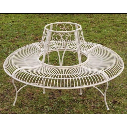 116 - A CREAM COLOURED CIRCULAR SHAPED METAL TREE SURROUND SEAT, nice decorative garden seat – imagine you... 