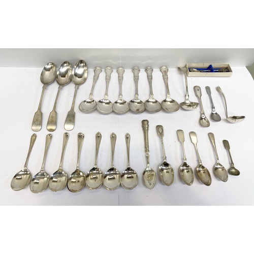 124 - A SILVER/ SILVER PLATED SPOON AND LADLE LOT TO INCLUDE (i) a decorative silver teaspoon, Maker Walte... 