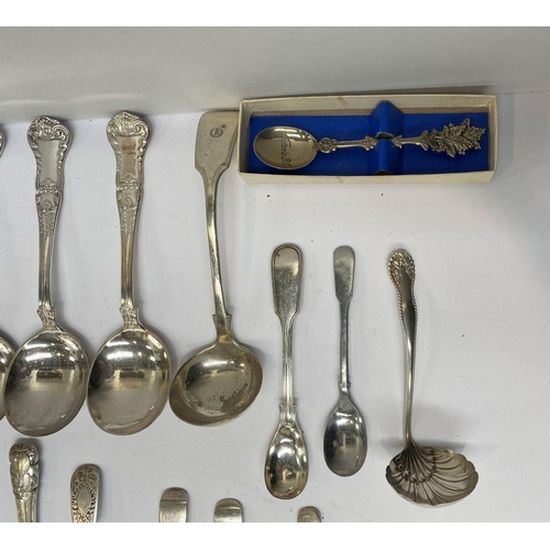 124 - A SILVER/ SILVER PLATED SPOON AND LADLE LOT TO INCLUDE (i) a decorative silver teaspoon, Maker Walte... 