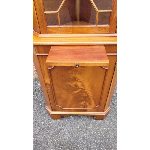 130 - AN ASTRAGAL GLAZED CORNER CABINET, with a brush slide above the cabinet, raised on bracket feet, 181... 