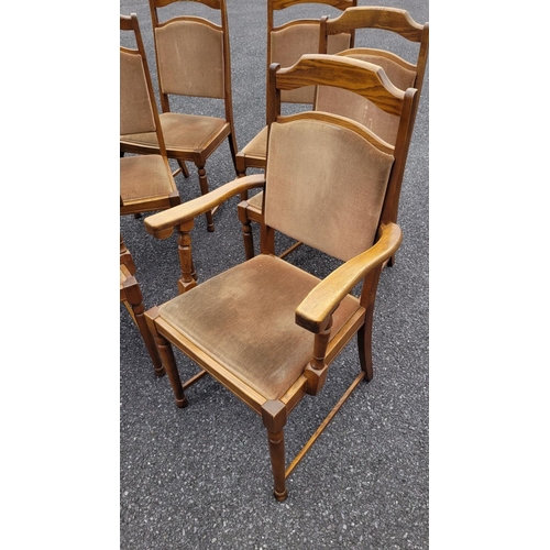 131 - A DINING ROOM SET; includes 6 chairs (4 & 2 carvers) the table is a good quality extendable table ra... 