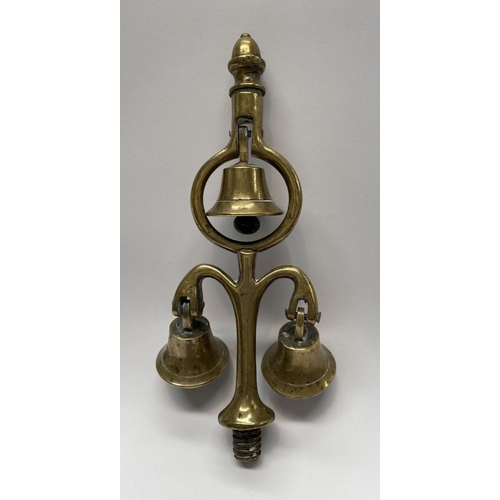 136 - A MIXED LOT TO INCLUDE (i) a Victorian brass three bell standing service without base, (ii) a Victor... 