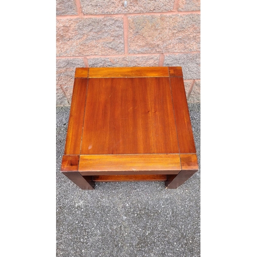 139 - A SMALL LAMP / COFFEE TABLE, hard wood, Indonesian made, contemporary item. 60 x 60 x 44cm