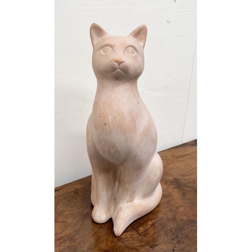 143 - A TERRECOTTA CAT GARDEN ORNAMENT, dimensions: 40cm high approx.