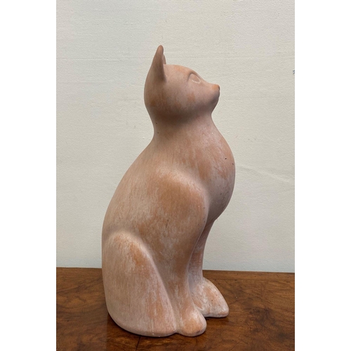 143 - A TERRECOTTA CAT GARDEN ORNAMENT, dimensions: 40cm high approx.