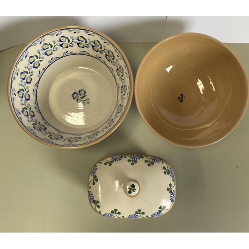 147 - A COLLECTION OF NICHOLAS MOSSE POTTERY, to include covered butter dish and matching bowl in blue flo... 