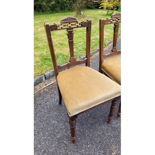 153 - A SET OF FIVE DINING ROOM CHAIRS, each with carved backs – some open work detail to the crest rails,... 