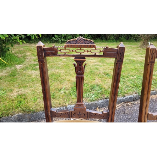 153 - A SET OF FIVE DINING ROOM CHAIRS, each with carved backs – some open work detail to the crest rails,... 